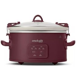 Crock-Pot 6qt Cook & Carry Programmable Slow Cooker Ceramic Lambrusco Red: 3 Settings, Dishwasher-Safe Parts, 210W-(ZazoPrime)