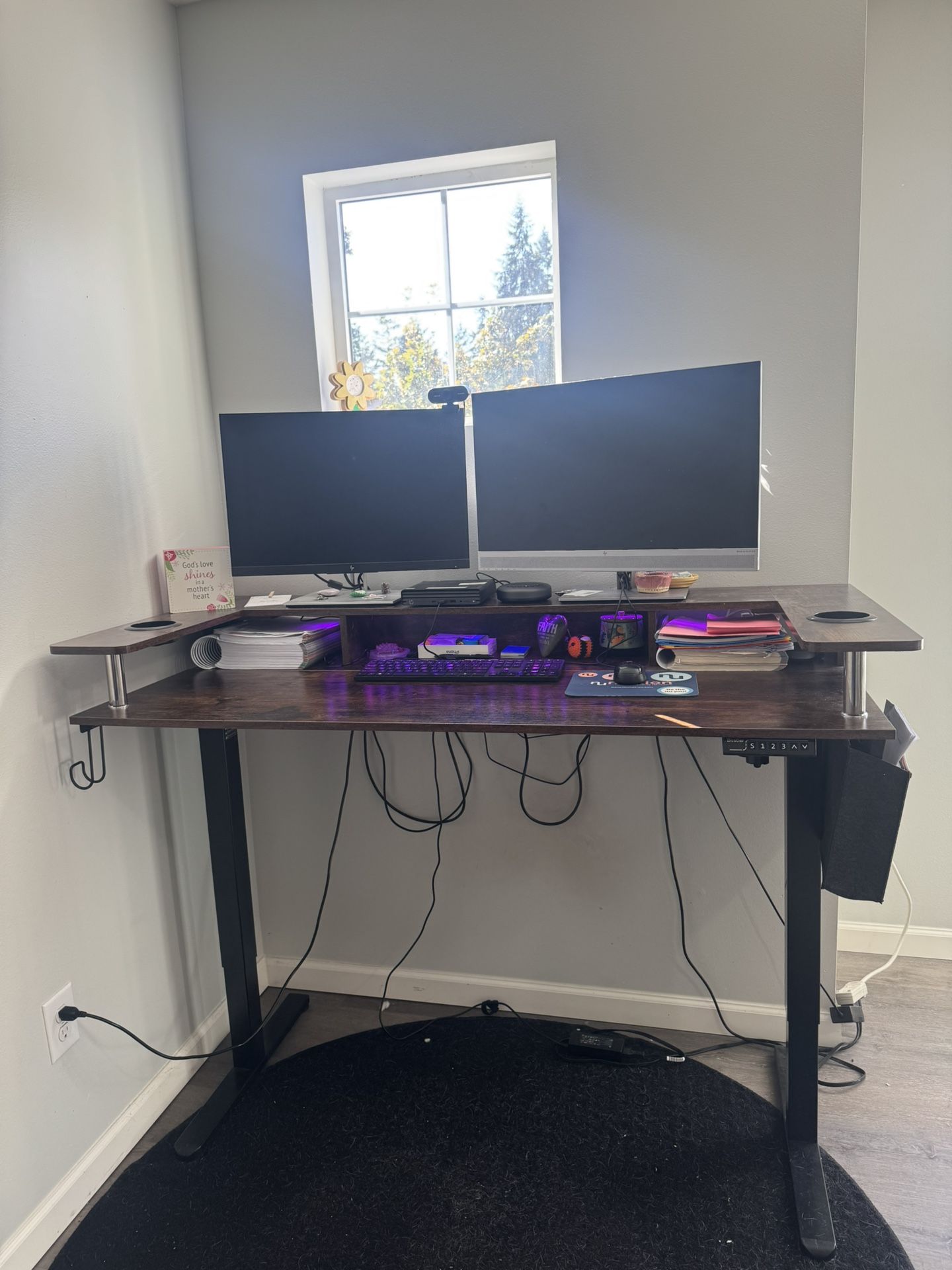 Rustic Brown Wood Sit to Stand Desk and Chair