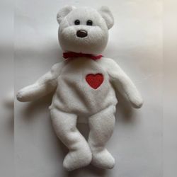 TY Valentino White Bear Plush Red Heart 9” Vintage Beanie Baby