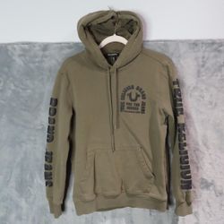 True Religion Olive Green Pullover Hoodie - Men's Large - Puff Print Logo