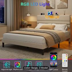 Queen bed frame brand new with LED light and charging station