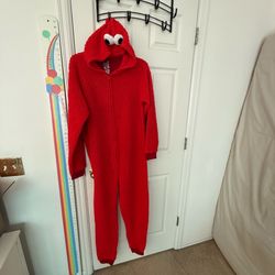 Halloween costume Sesame Street Elmo Red One-Piece Hooded Fleece Jumpsuit Mens S or women's L