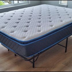 Very Nice Queen Sleepy's Pillowtop Mattress with Platform Bed Frame 