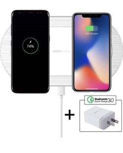 Wireless Charger Duo, Dual Wireless Charging Pad with 2 Coils Qi Induction Charger Station for iPhone XS Max/XR/XS/X/8/8 Plus, Samsung Galaxy S9/S9+/