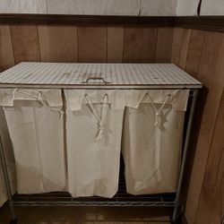 Three-bin Laundry Sorter On Casters With Lid 