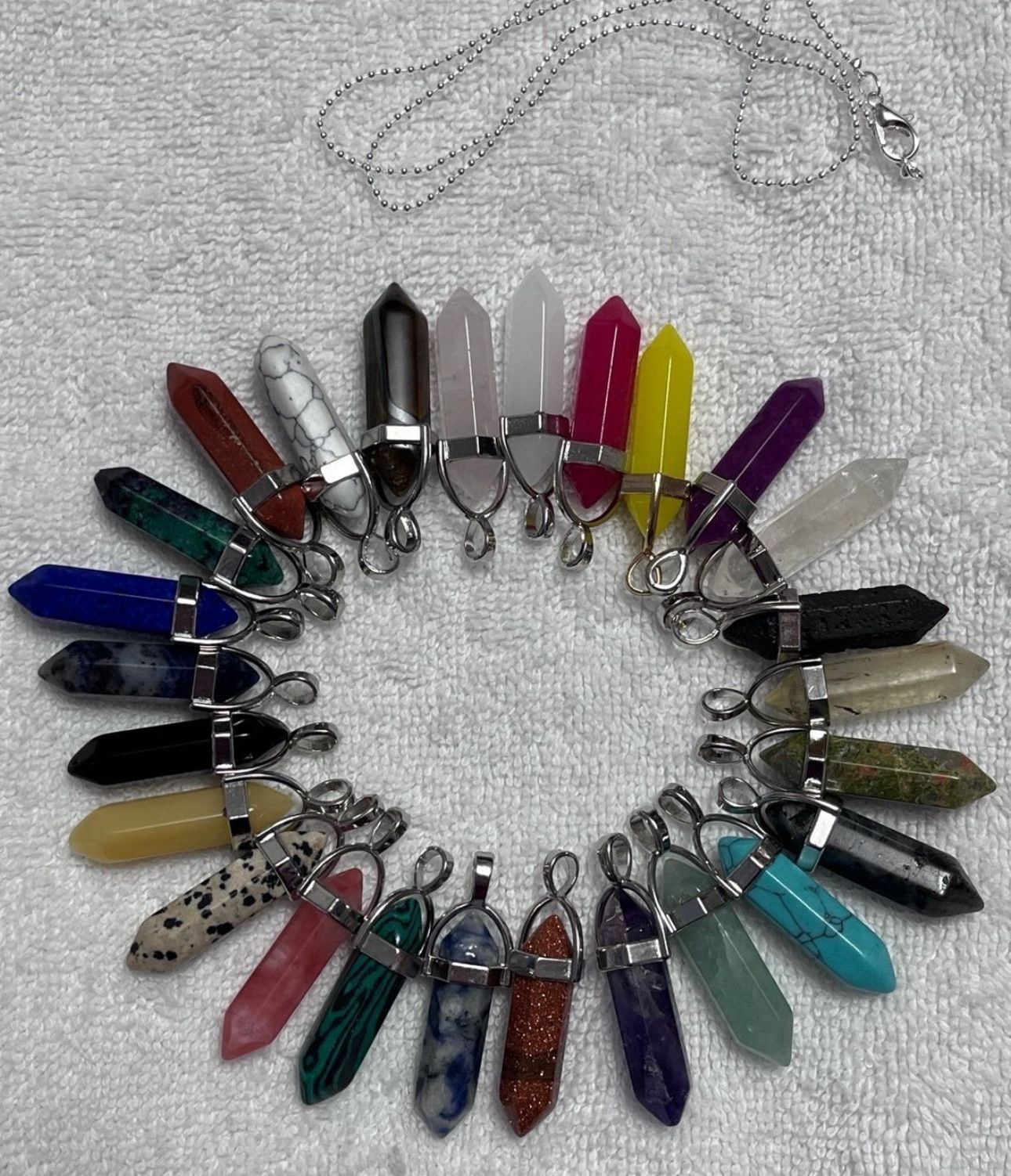 26 Pieces Nat Stone DOUBLE POINT PENDANTS Synthetic (3) FREE CHAIN