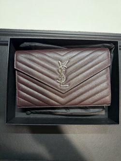 Authentic Saint Laurent YSL Cassandre Monogram Chain Wallet (WOC) - Black Tulipe / Silver