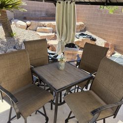 High-Top Patio Table with 4 Chairs – Outdoor Bar-Height Dining Set