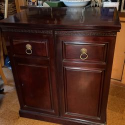 Antique Mahogany Wood Cabinet With TV And Radio