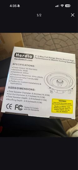 4 Herdio Speaker HCS418BT 4" 2-way Ceiling Wall 80w