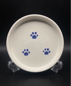 VTG 1991 Trends Pottery Cat Water Dish with Cute Blue Paw Prints Made in USA Lead Free