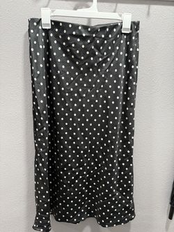 Black Polka Dot Satin Midi Skirt