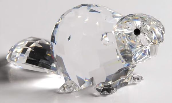 Swarovski Mother Beaver and Baby Beaver lying 1992 Crystal Figures