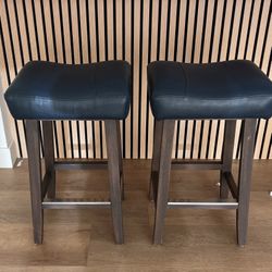 Navy Leather Counter Height Bar Stool