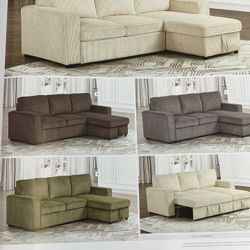 Pull-out Sleeper L-ShapedDesign  Reversible Chaise W/Storage,Track Arms, 