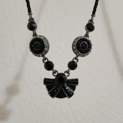 18” Boho Chic Black Headed Cord & Pendant With Crystals 