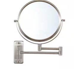 8 in. W x 8 in. H Small Round 2-Side 1X/10X Magnifying Telescopic Bathroom Wall Makeup Mirror in Brushed Nickel V3