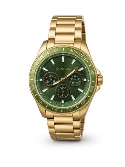 Geneva tachymeter green dial gold links