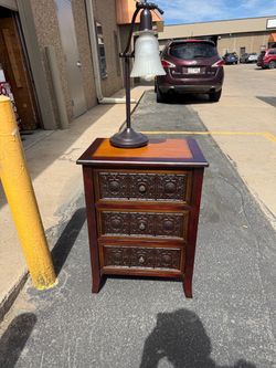 3-Drawer Wood Nightstand with Ornate Detail