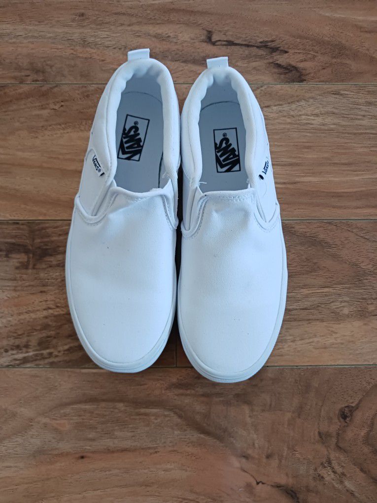 Vans White Canvas Slip On Youth Sneakers 