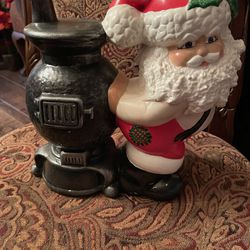 Vintage Pot Belly Ceramic Santa Lights Up With Plug 