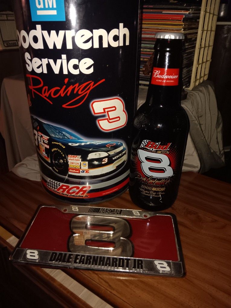 Vintage Dale Earhart GM trash Can/License Plate ,Jr,Bottle