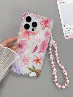 Clear iPhone Case with Ocean Print and Beaded Strap