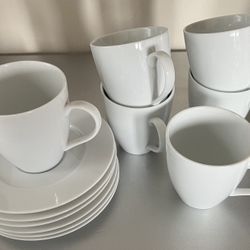Coffee Cups & Saucers - Set of 6 (white)