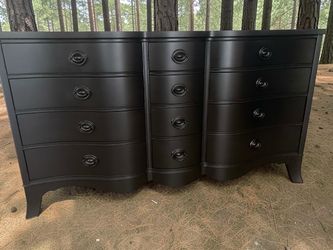 Large Drexel Bedroom Dresser Solid Wood Black Satin 12 Drawers 63x21x36 New