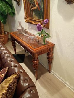 Wood Console / Sofa Table with Glass Top – $150