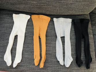  4 Pairs Ribbed Baby Tights (0-12M) - Like New
