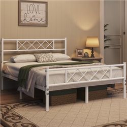 Simple Metal Platform Bed Frame Mattress Foundation with Headboard and Footboard No Box Spring Needed Under-bed Storage Metal Slat Support