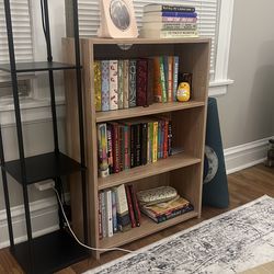 Wood bookshelf.