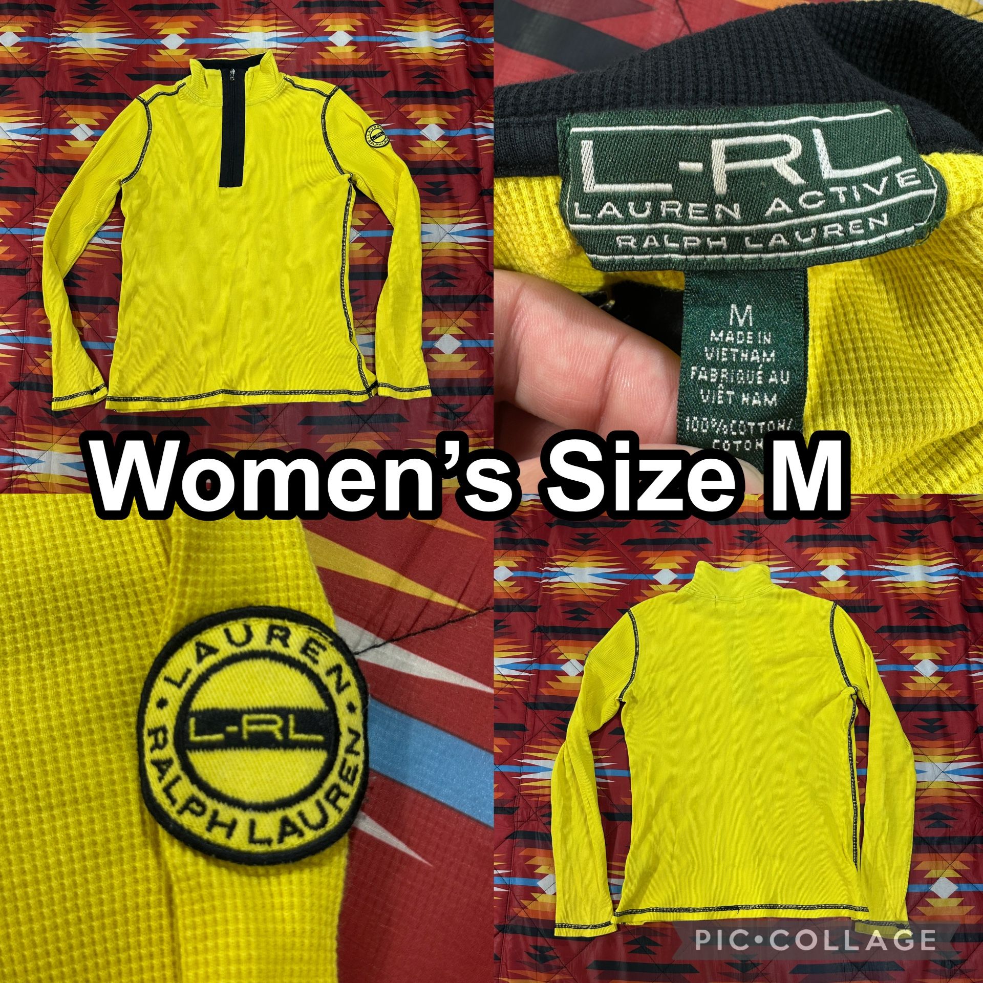 Lauren Ralph Lauren Active Sweater Womens Medium Yellow Waffle Knit Lite 1/4 Zip