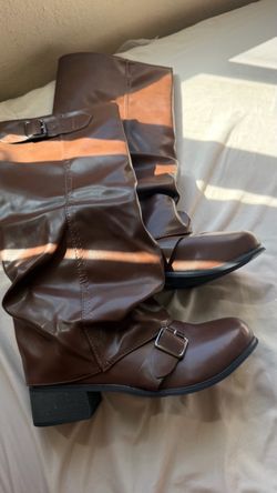 Brown Knee-High Riding Boots with Buckles