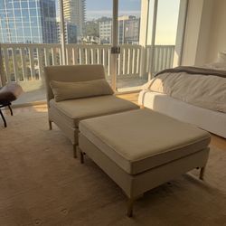 Beige Velvet Daybed (Chair + Ottoman)