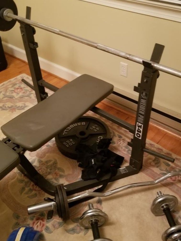 Olympic Weight Set, Adjustable Bench, Weights And Barbell