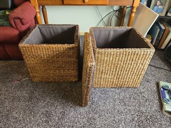 2 wicker storage bins