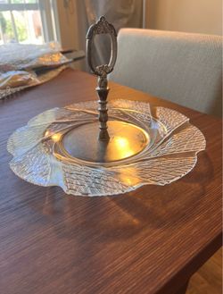 New With Tags Vintage Boxed Silver Plate Crystal Serving Tray by Fairfield