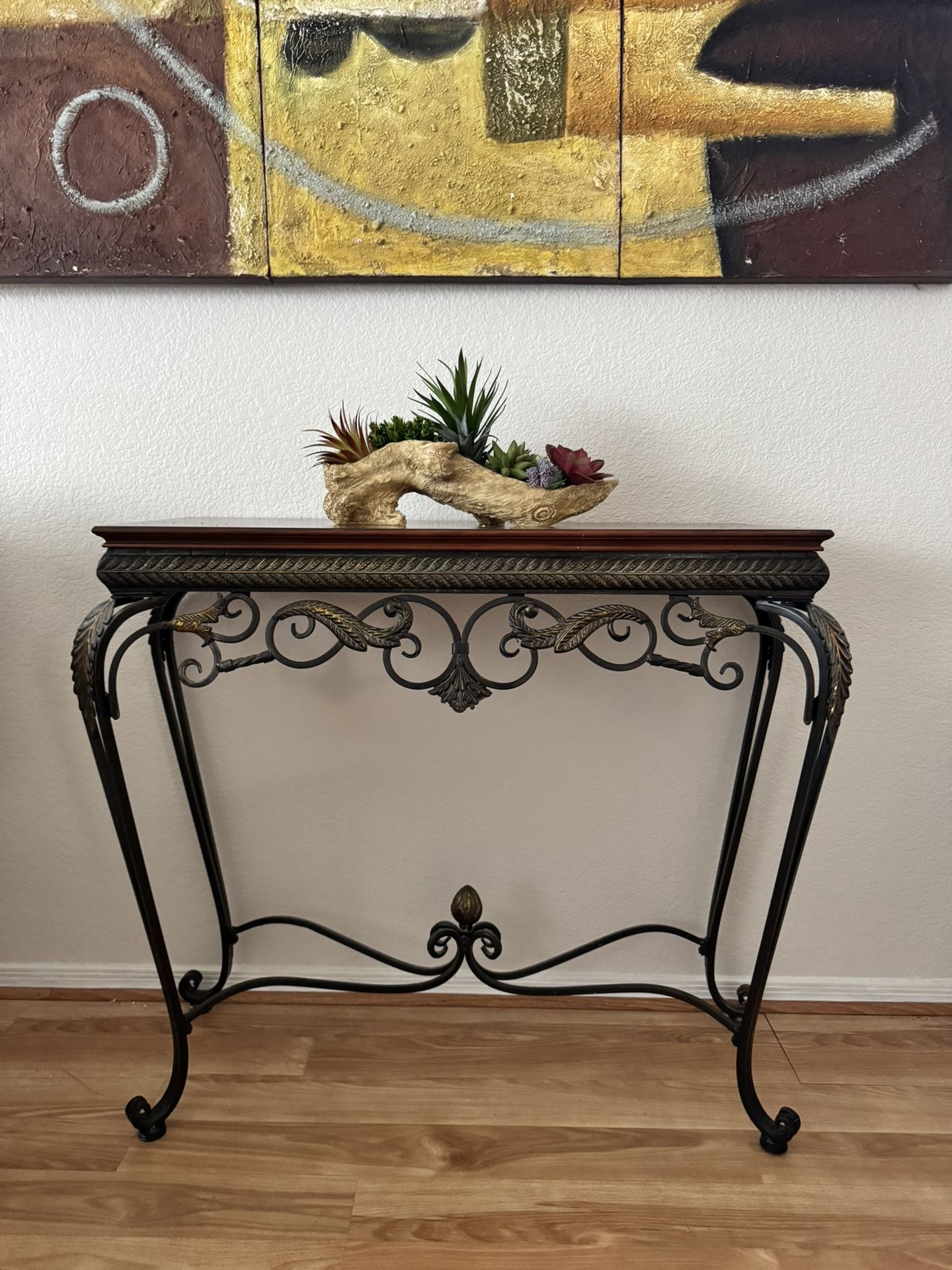Ornate Wood & Wrought Iron Console Table