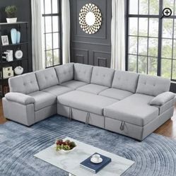 Modern L sectional 7 seater couch sofa with pull out bed and storage new factory sealed boxes sillon 