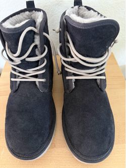 UGG MEN HARKLEY WATERPROOF NAVY SHEARLING SUEDE BOOTS US 12