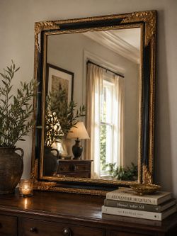Vintage Ornate Gold Black Wall Mirror 30x40