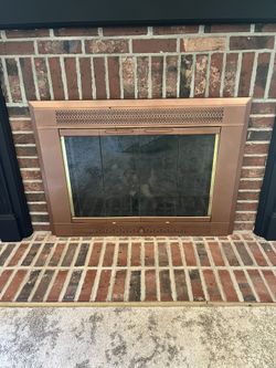 Fireplace Insert w/ Painted Copper-Toned Frame Glass Doors, Metal Screens