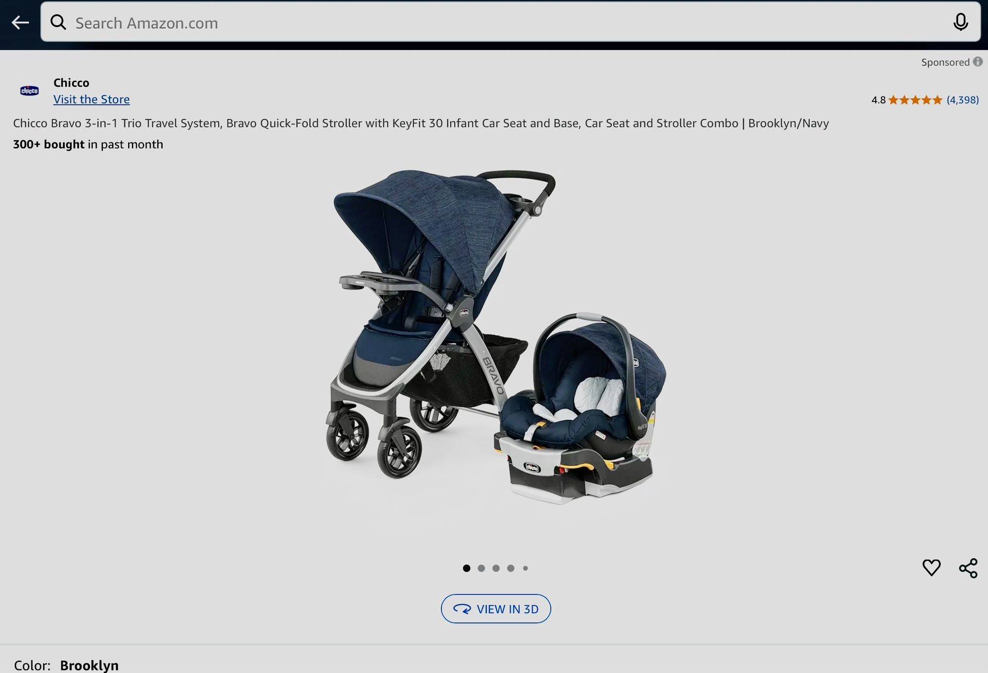 Chicco Bravo 3-in-1 Trio Travel System, Bravo Quick-Fold Stroller with KeyFit 30 Infant Car Seat and Base, Car Seat and Stroller Combo | Brooklyn/Navy