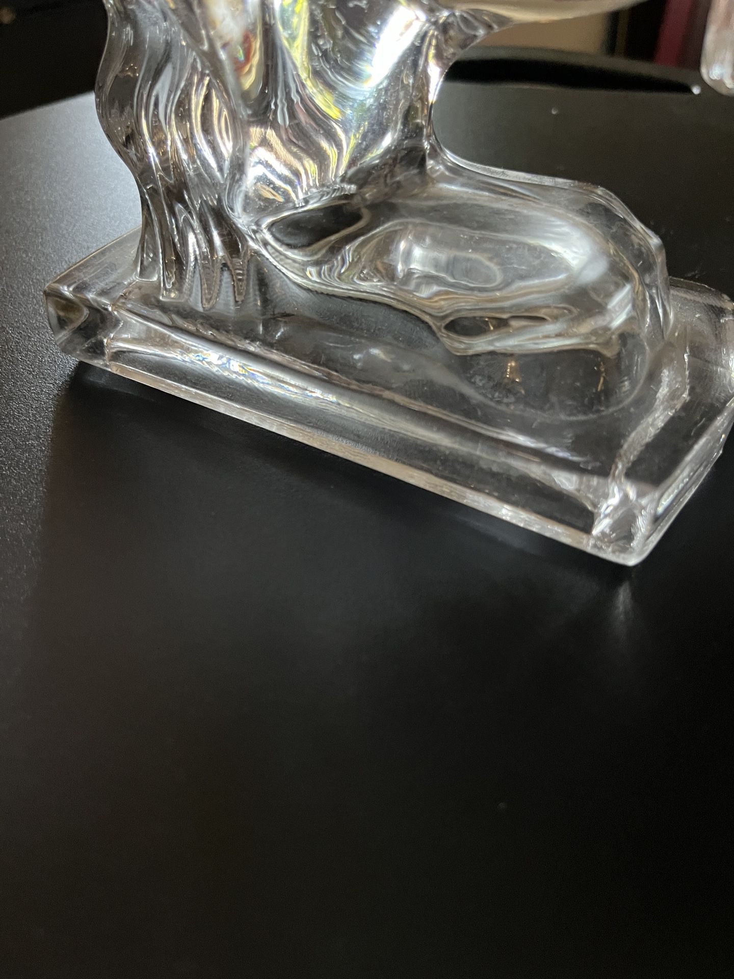 Vintage Rearing Horses Clear Glass Bookends 