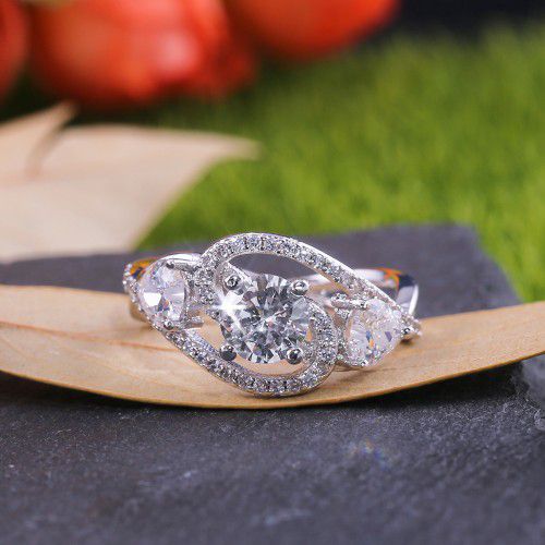 "Wedding/Engagement Heart Round Zircon Cross Chic Silver Ring for Women, VIP578
  
