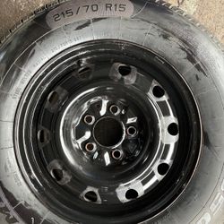 Title: 215/70R15 Tire & 5-Lug Steel Rim - Great Tread (DOT 2021)