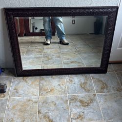 One 4 Ft X 3 Ft Mirror, Solid Wood Trim…antique 
