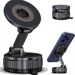 Vacuum Magnetic Suction Phone Holder Foldable Retractable Hands Free Suction Cup Phone Mount For Car Gym Mirror Smooth Surface Iphone Android (black)
